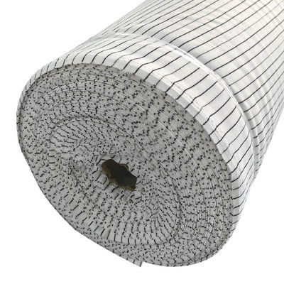 সাদা 6 এমএম স্ট্রিপ 240gsm পলিস্টার বুনন ESD অ্যান্টি-স্ট্যাটিক রেব ফ্যাব্রিক