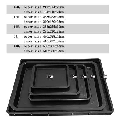 217x174x26mm কালো ESD অ্যান্টিস্ট্যাটিক প্লাস্টিকের বর্গক্ষেত্র ট্রে ইলেকট্রনিক সার্কেল টার্নটেবল