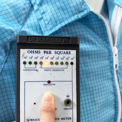 নীল অ্যান্টি স্ট্যাটিক ল্যাব কোট গ্রিড ৯৮% পলিয়েস্টার ২% কার্বন ফাইবার ফ্যাব্রিক জ্যাকেট